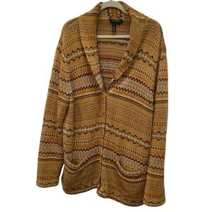 Ralph Lauren PLUS Khaki neutrals FAIR ISLE cardigan sweater cashmere linen 3X